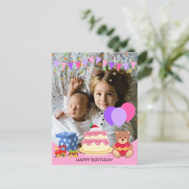 Postal Juguetes Rosados Lindos para Niños Celebración de  (Anverso de pie)