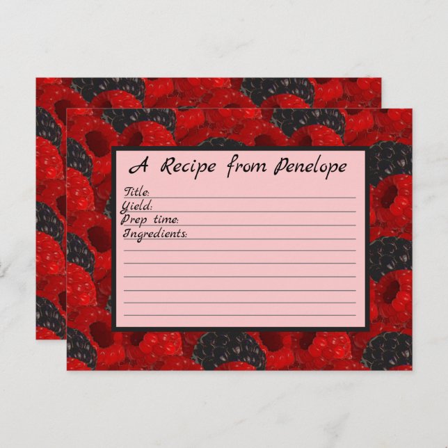 Postal Juicy Berry Pattern and Name Write on Receta Card (Anverso / Reverso)