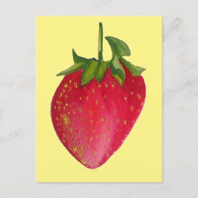 Postal Juicy Strawberry watercolor arte macro (Anverso)