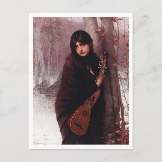 Postal Jules Joseph Lefebvre, Chica con un Mandolin (Anverso)