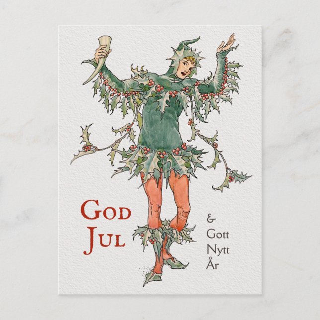 Postal Julhälsning Walter Crane Holly (Järneksmannen) (Anverso)