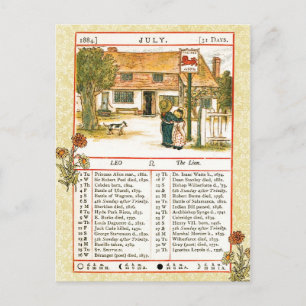 Postal Julio 1884 Almanac. Leo, El León