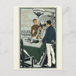 Postal Julio Verne Entre los caníbales portada de libros 