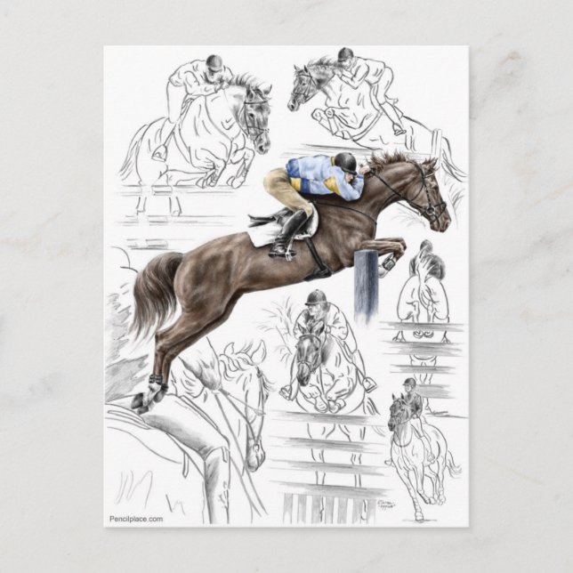 Postal Jumper Horses Fences Montaje (Anverso)