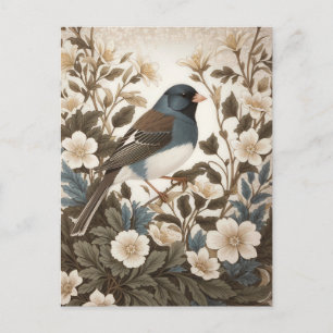 Postal Junco de Ojos Oscuros Elegante Floral Crema