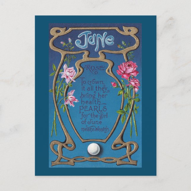 Postal June Birthday Pearl y Rosas (Anverso)