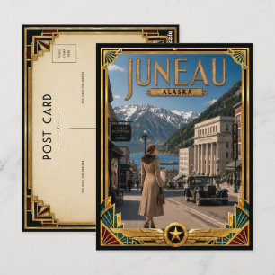 Postal Juneau Alaska Arte Deco Vintage Edad Dorada