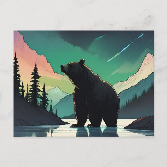 Postal Juneau Alaska grizzly oso aurora aurora luces del  (Anverso)