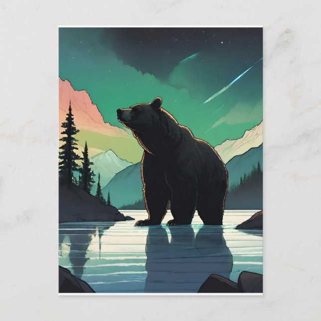 Postal Juneau Alaska grizzly oso aurora aurora luces del  (Anverso)