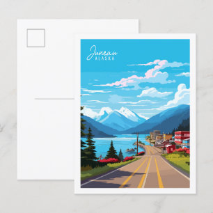 Postal Juneau Alaska ilustracion de viaje vintage de USA