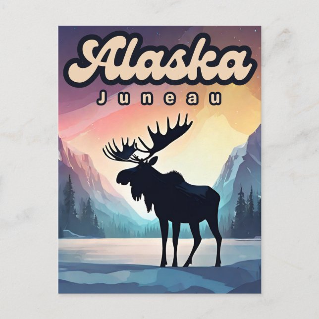 Postal Juneau Alaska Moose Aurora Natural de las Luces de (Anverso)