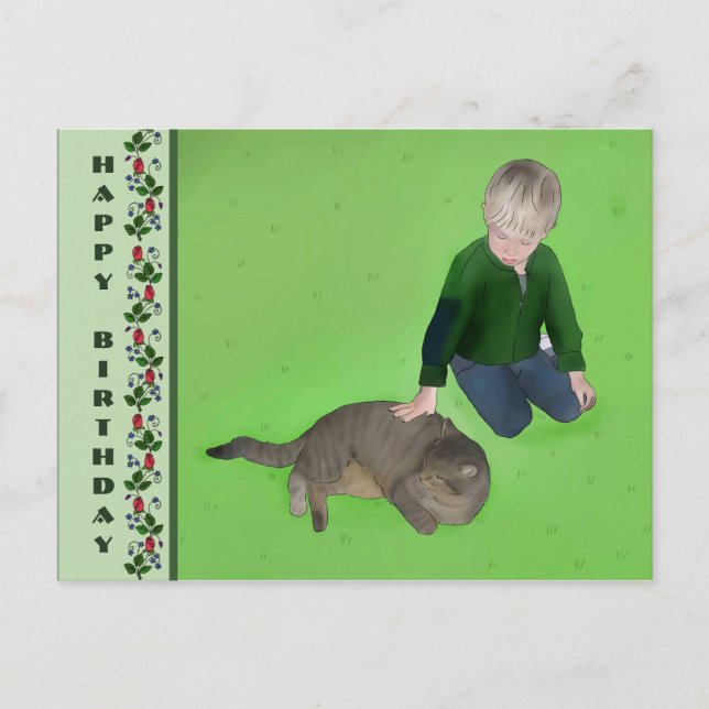Postal Junge mit Katze (Anverso)