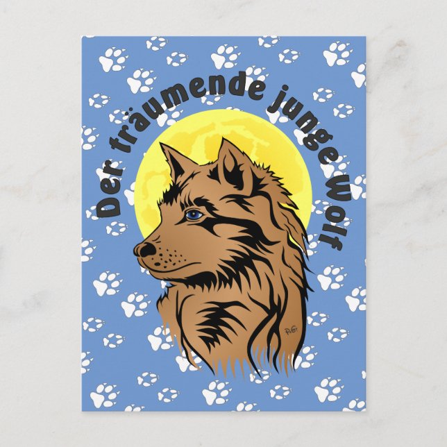Postal junger träumender Wolf Postkarte (Anverso)