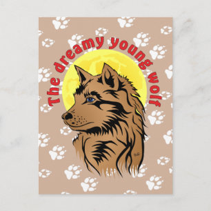 Postal junger träumender Wolf Postkarte