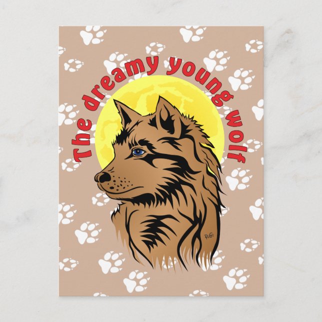 Postal junger träumender Wolf Postkarte (Anverso)