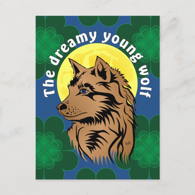 Postal junger träumender Wolf Postkarte (Anverso)