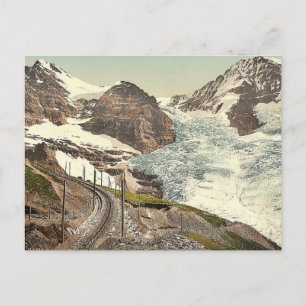 Postal Jungfrau, ferrocarril, Eiger y Monch, con Eiger Gl