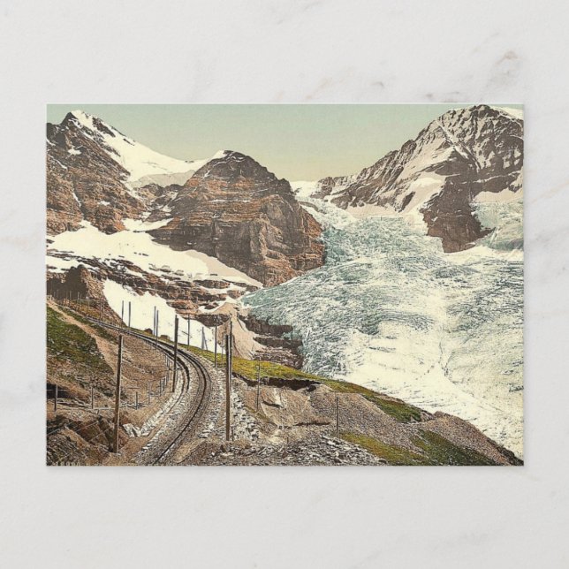 Postal Jungfrau, ferrocarril, Eiger y Monch, con Eiger Gl (Anverso)