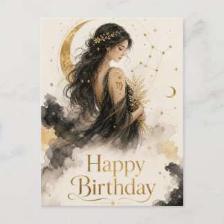 Postal Jungfrau Happy Birthday Aquarell Design