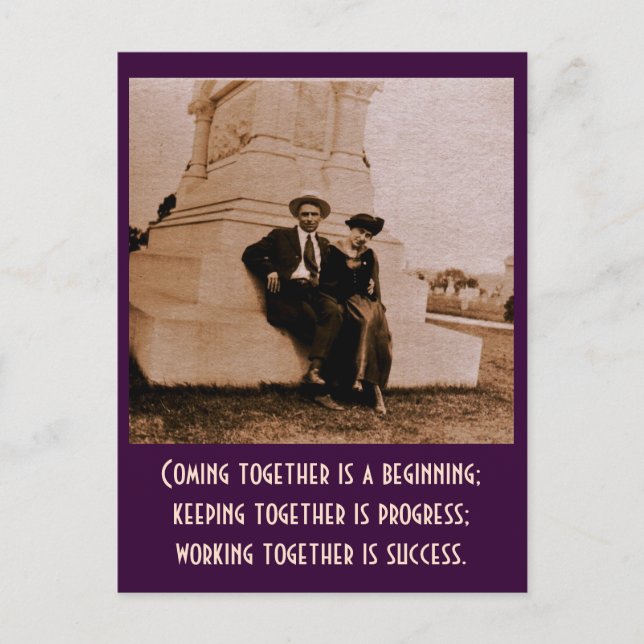 Postal Juntarse es un comienzo; mantenerse juntos. (Anverso)