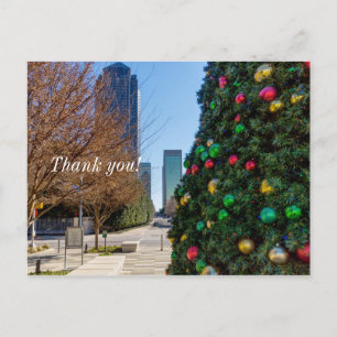 Postal Junto al Árbol de Navidad de Dallas Gracias