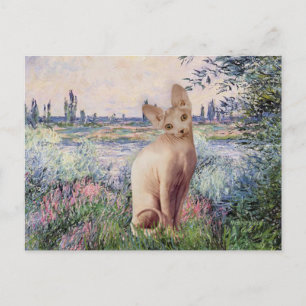 Postal Junto al Sena - gato Sphynx crema