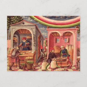 Postal Júpiter, detalles de los comerciantes de frutas y 