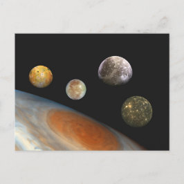 Postal Júpiter y cuatro lunas satélites Galileas