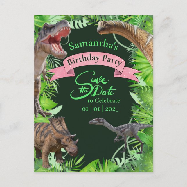 Postal Jurásico Dinosaurios Jungle Girly (Anverso)