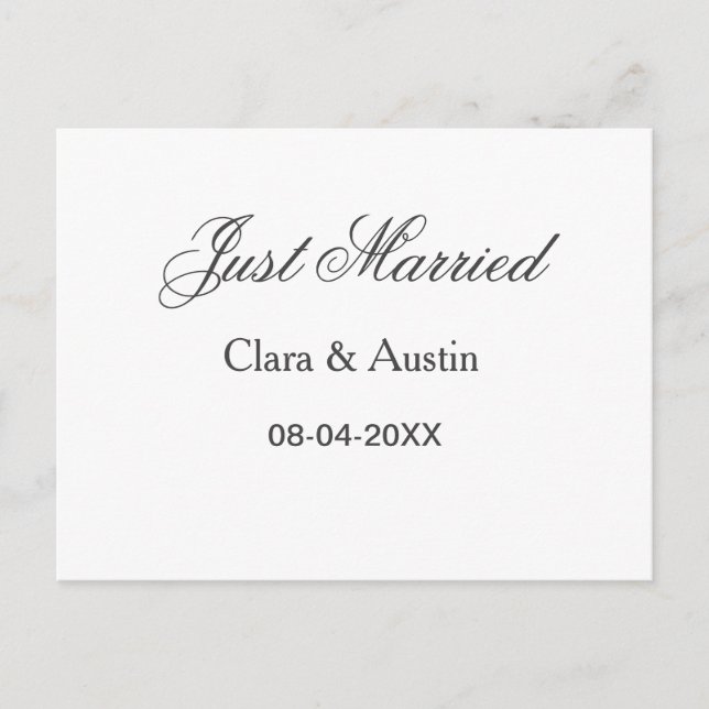 Postal Just Married add couple name date year wedding sim (Anverso)