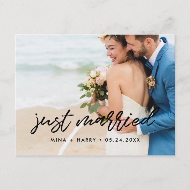 Postal Just married Modern announcement photo (Anverso)