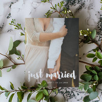 Just married Modern typography wedding photo