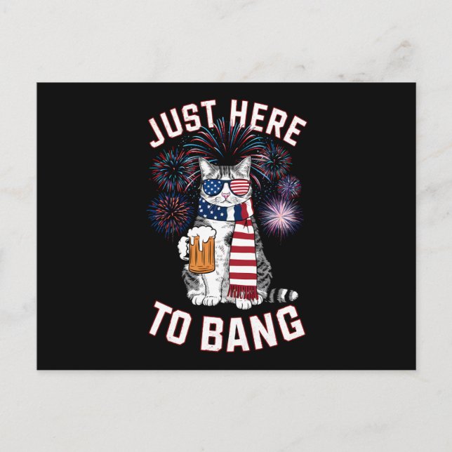 Postal Justo Aquí Para Bang USA Flag Beer Cat Lover 4 De  (Anverso)