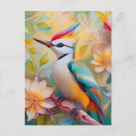 Postal Juvenil Rainbow Woodpecefer Fantasy Bird