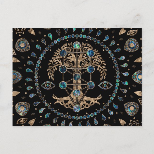 Postal Kabbalah El árbol de la vida Abalone y el oro (Anverso)