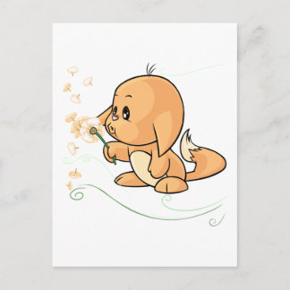 Postal Kacheek anaranjado que desea en un diente de león