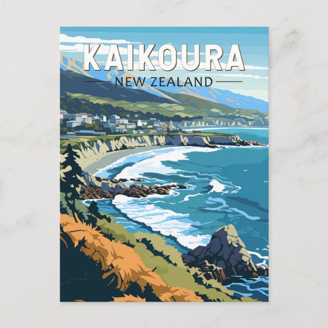 Postal Kaikoura Nueva Zelanda Vintage (Anverso)