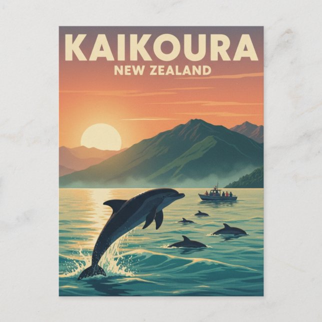 Postal Kaikoura Viajes de delfines de Nueva Zelanda (Anverso)