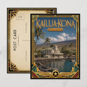 Postal Kailua-Kona Hawái Arte Deco Vintage Edad Dorada
