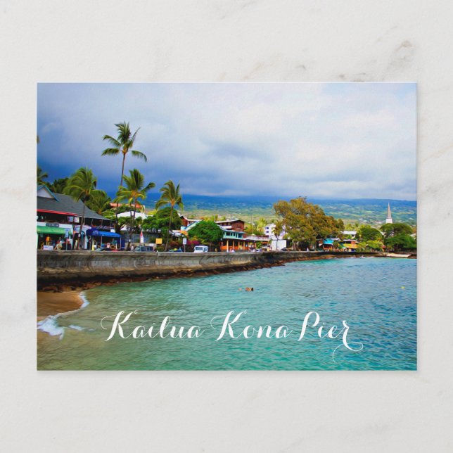 Postal Kailua Kona Pier Hawaii pintura al óleo arte digit (Anverso)