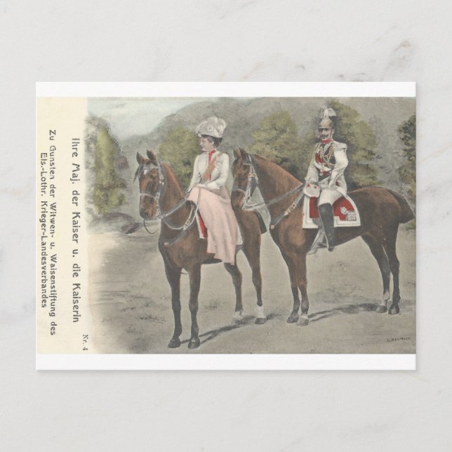 Postal Kaiser Wilhelm II y Emperatriz a caballo #037SS (Anverso)