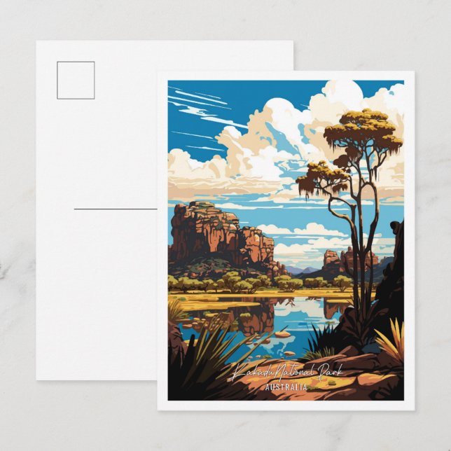 Postal Kakadu Australia Ilustracion de viajes de arte (Anverso / Reverso)