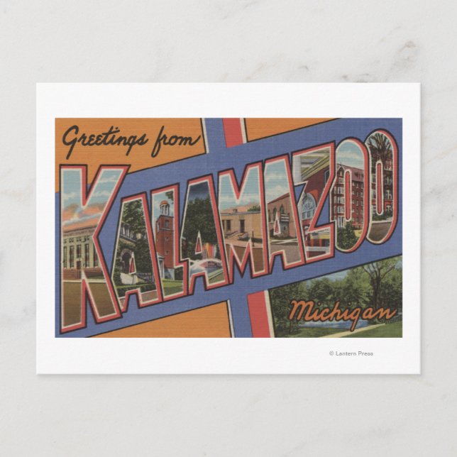 Postal Kalamazoo, Michigan - Escenas de letras grandes (Anverso)