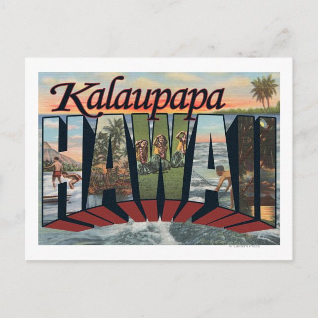 Postal Kalaupapa, Hawaii - Escenas de letras grandes (Anverso)