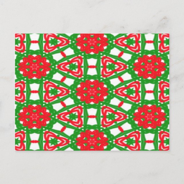 Postal Kaleidoscopio rojo, verde y blanco (Anverso)