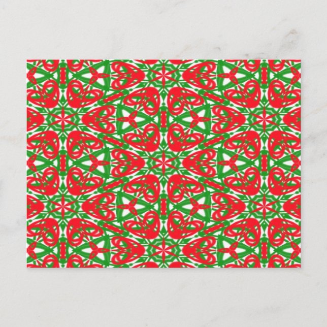 Postal Kaleidoscopio rojo, verde y blanco (Anverso)