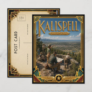 Postal Kalispell Montana Arte Deco Vintage Edad Dorada