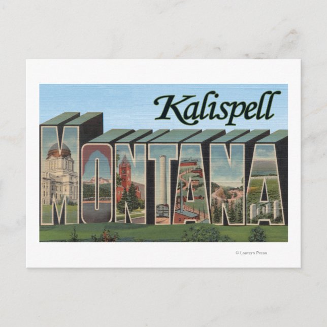 Postal Kalispell, Montana - Escenas de letras grandes (Anverso)