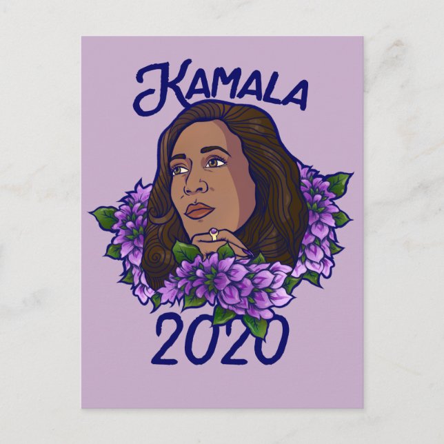 Postal Kamala 2020 Arte violeta morado floral (Anverso)
