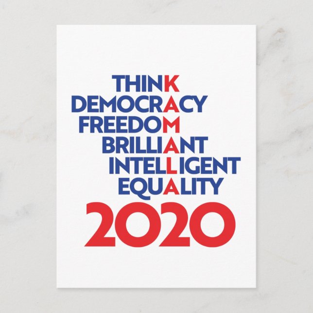 Postal Kamala 2020 - Think Democracy Freedom Brilliant (Anverso)